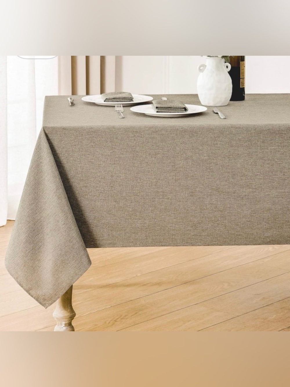 Classic Linen-Style Taupe Tablecloth - Home Dining NWT 52” X 70”